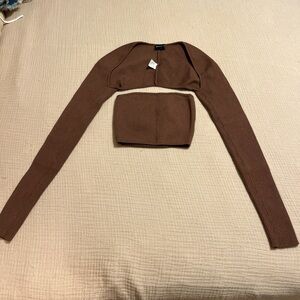 White Fox Boutique Brown Crop Top Set